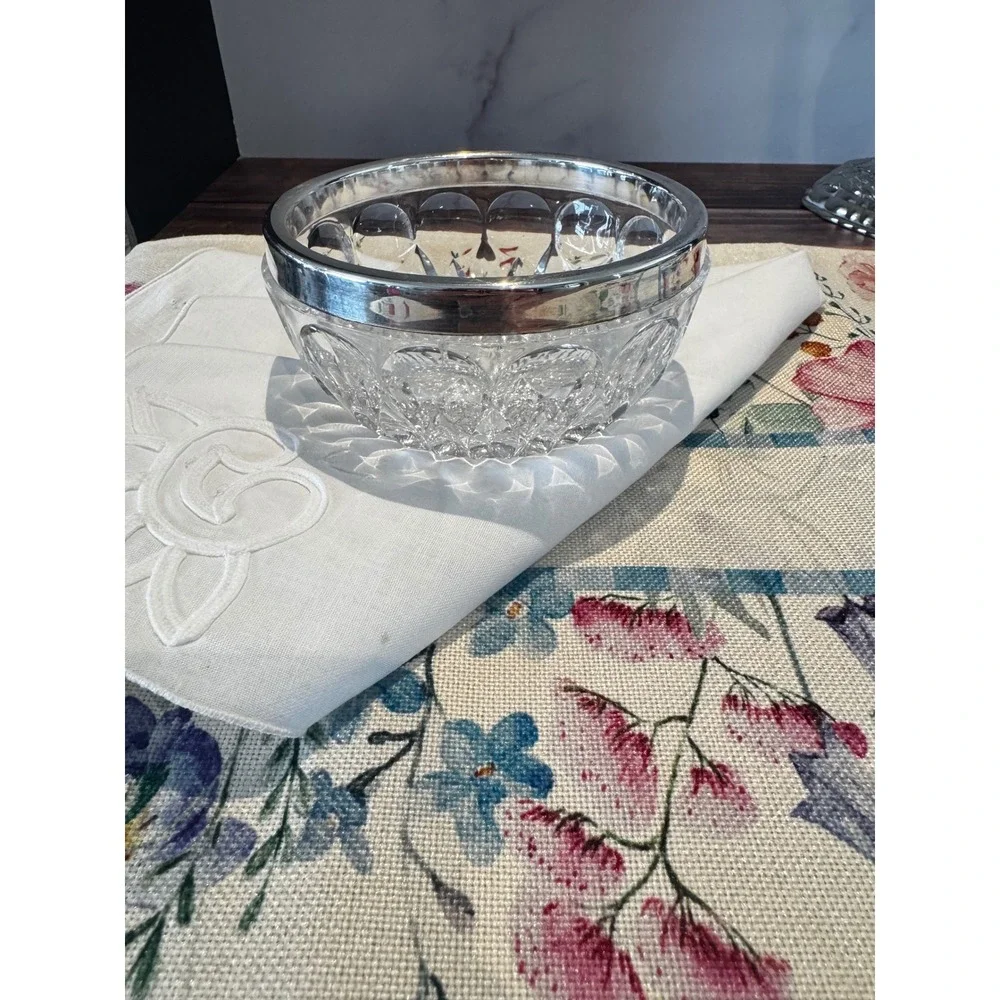 Vintage Cut Glass Bowl Silverplated Rim,  candlestick‎ curated grouping